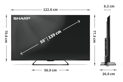 TV QLED Sharp 55" 55HR7265E 4K UHD, Google TV, 144Hz Gaming, Smart TV