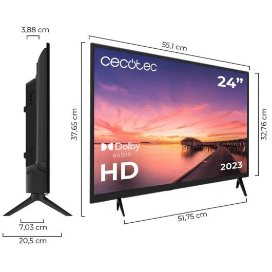 TV LED HD Cecotec serie 24'' 0024 con sistema Dolby, memoria flash, HDMI/USB