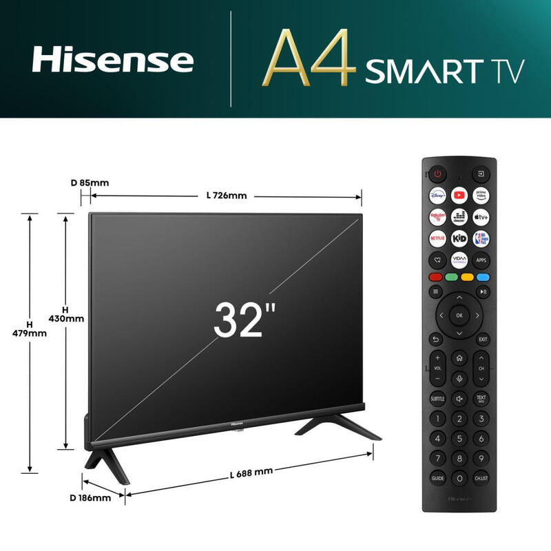 TV Hisense 32A4N 32" LED HD Smart TV Televisores | HISENSE