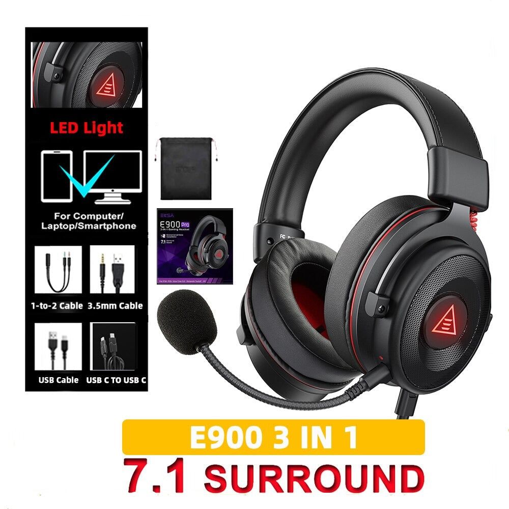 E900/E900 Pro Auriculares Gamer 7.1 Surround para PC con USB/3,5 mm y Micrófono E900 3 en 1 Global 0 | Hifi Media Store