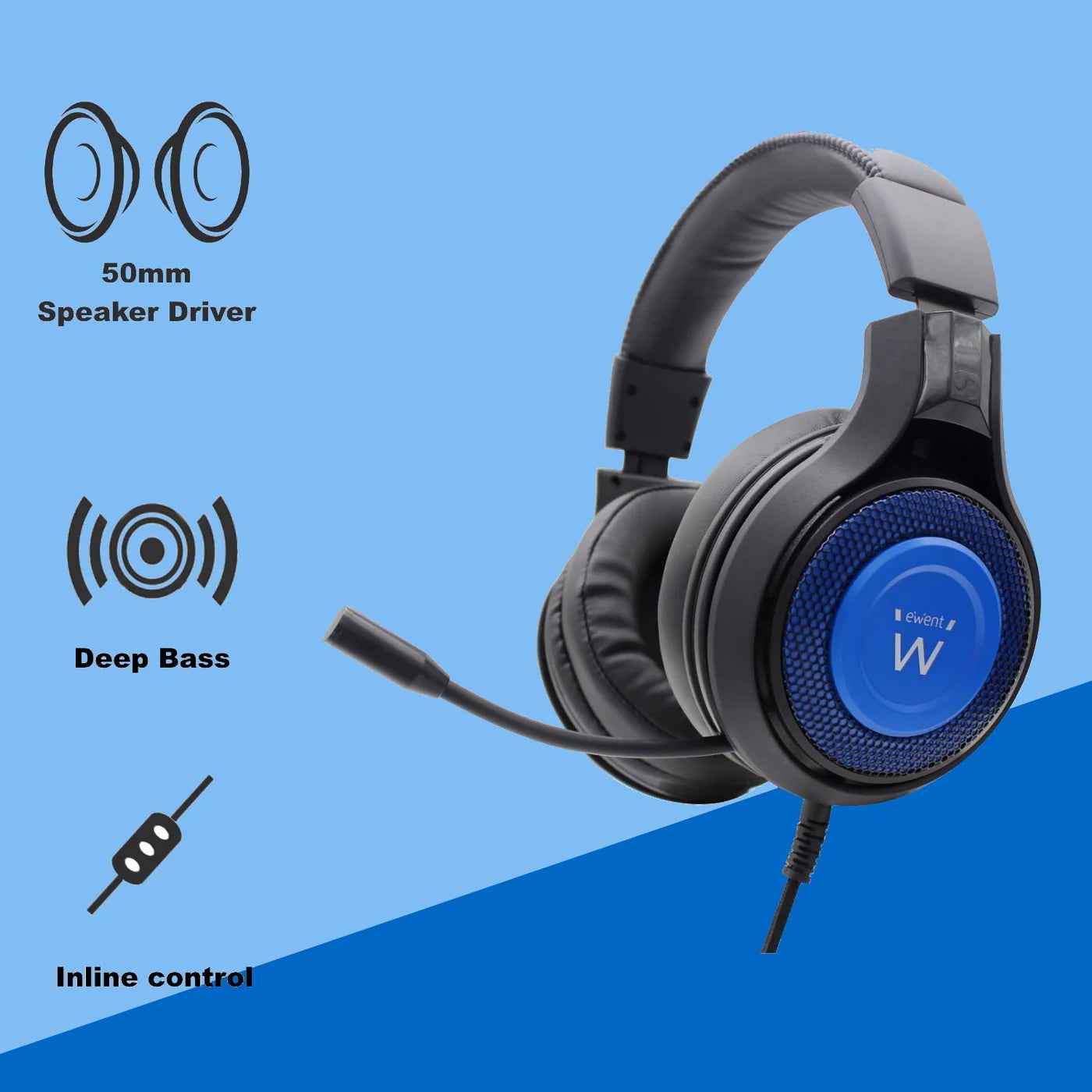 Ewent PL3322 - Auriculares Gaming con Cable Negro/Azul Todos los auriculares | EWENT