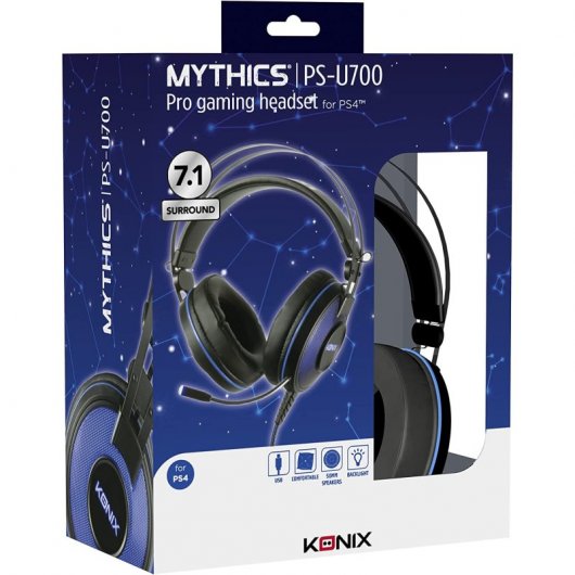 Konix Mythics PS-700 - Auriculares Gaming 7.1 para PS4 Preto/Azul