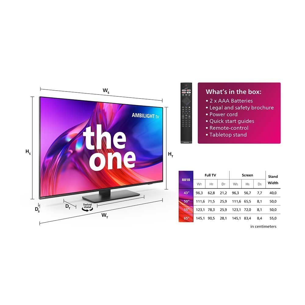 TV Philips The One 55PUS8818/12 55" Ambilight, LED UltraHD 4K, HDR10+, <tc>Smart TV</tc>