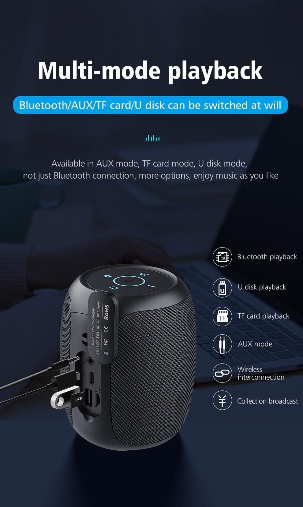 Bluetooth Portable Speaker Model S53 with HIFI Stereo Sound | Hifi Media Store