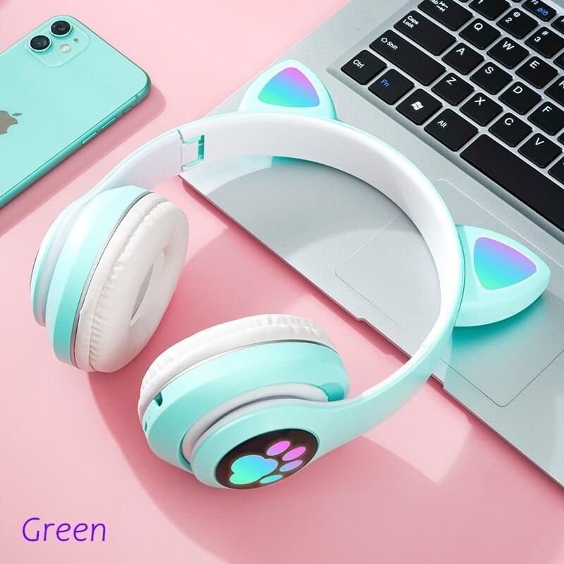 Cat Wireless Headphone model AKS28 With LED RGB AKS28-green Global | Hifi Media Store