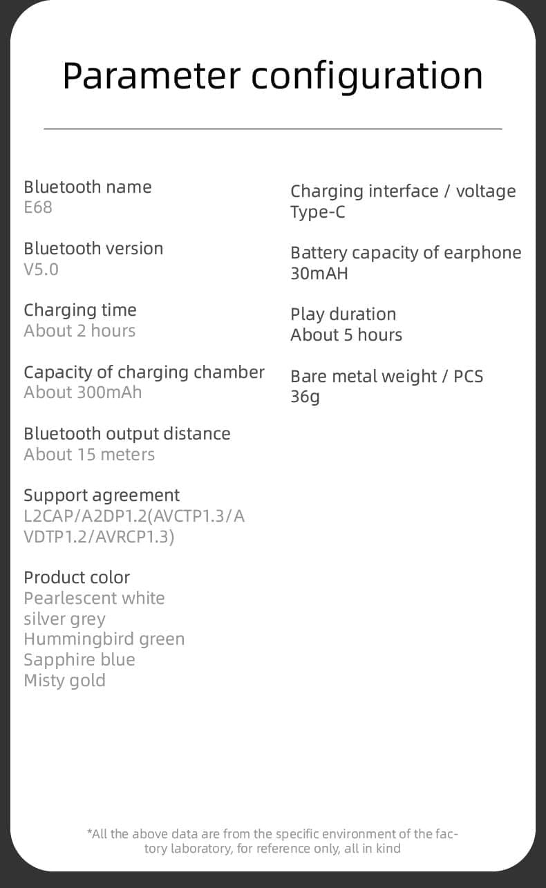E68 Auriculares Intraurales TWS | Hifi Media Store