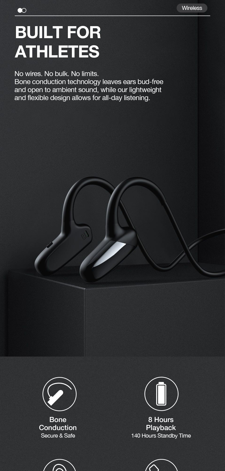 GB-S08 Bone Conduction Headphones Wireless with Microphone | Hifi Media Store
