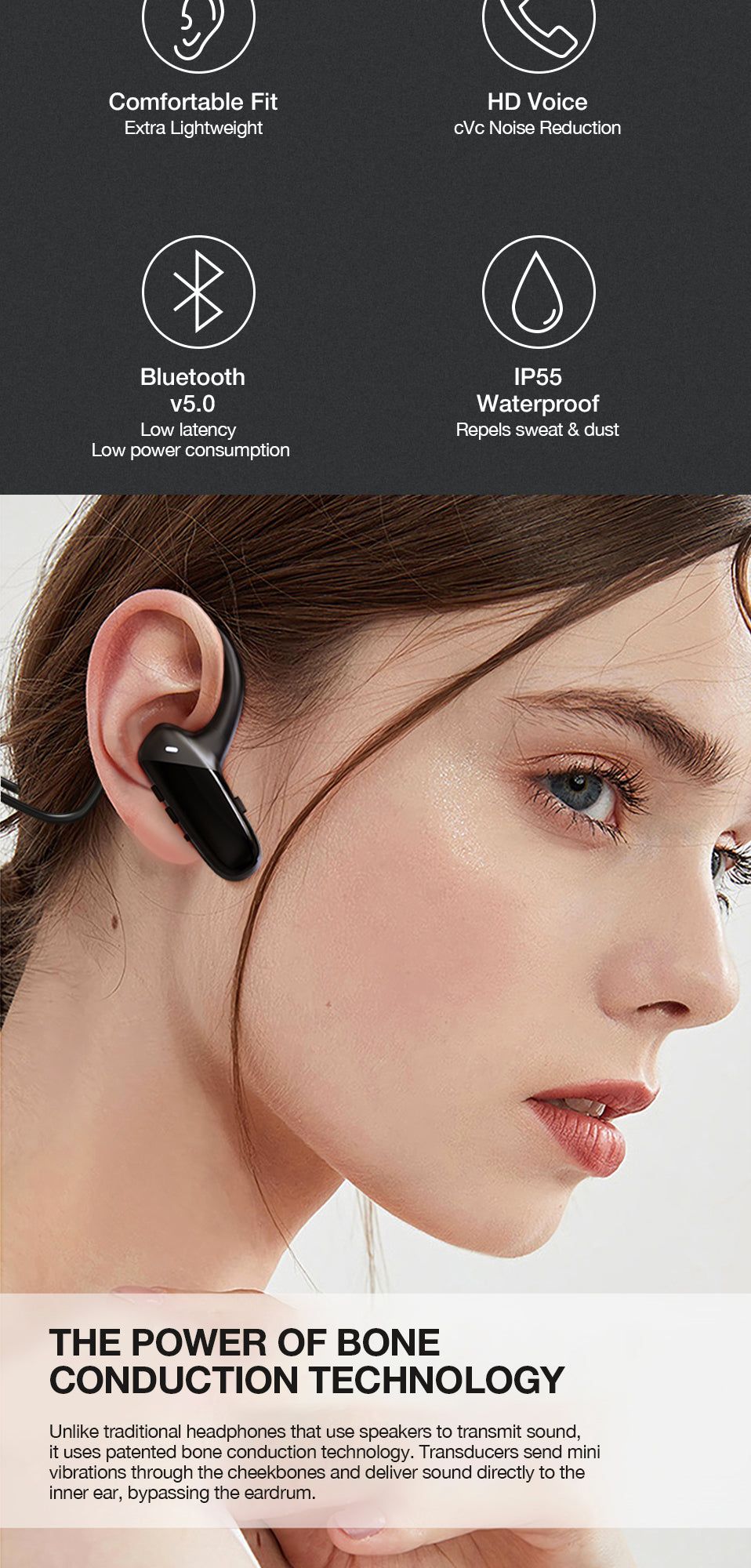 GB-S08 Bone Conduction Headphones Wireless with Microphone | Hifi Media Store