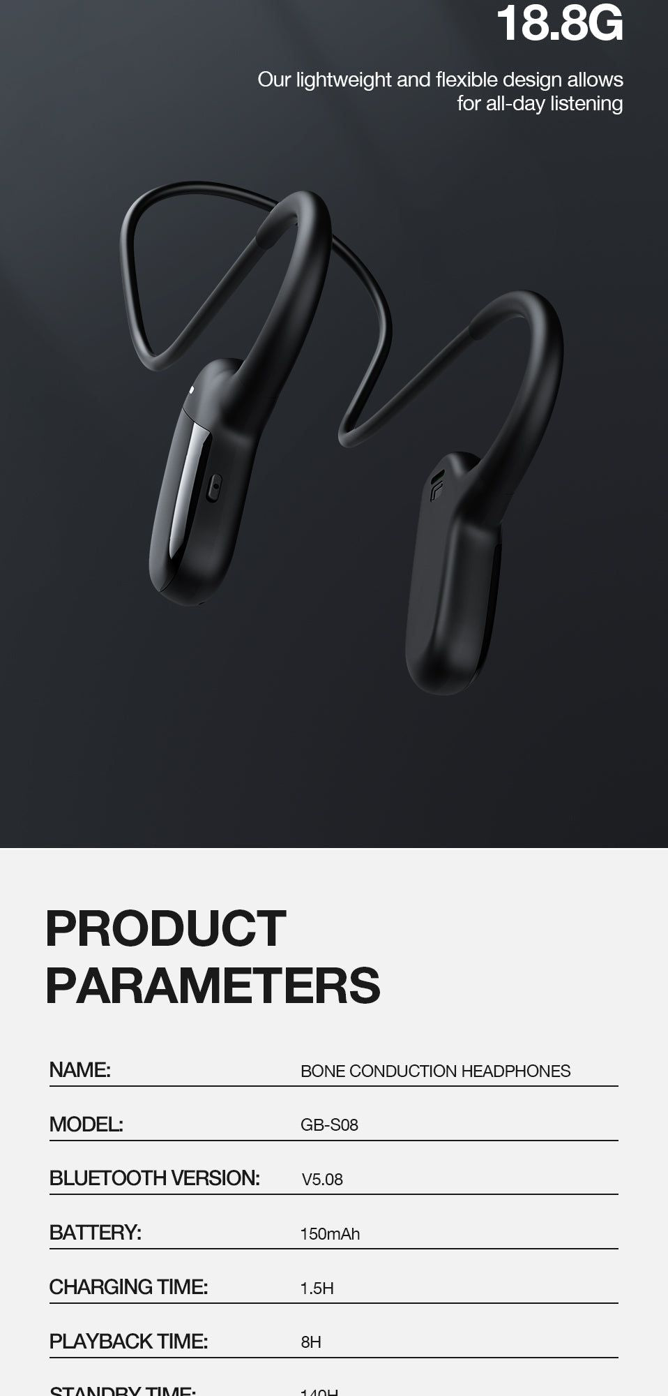 GB-S08 Bone Conduction Headphones Wireless with Microphone | Hifi Media Store