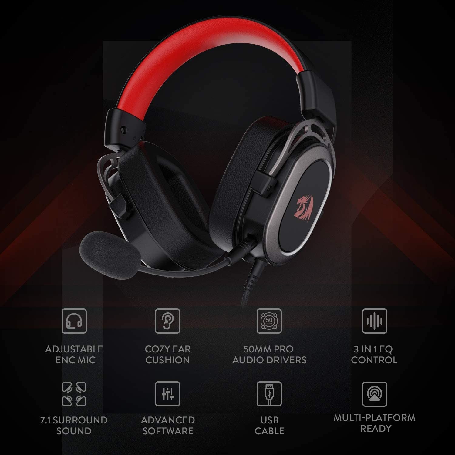 H710 Helios USB Wired Gaming Headset - 7.1 Surround Sound - 50MM Drivers | Hifi Media Store