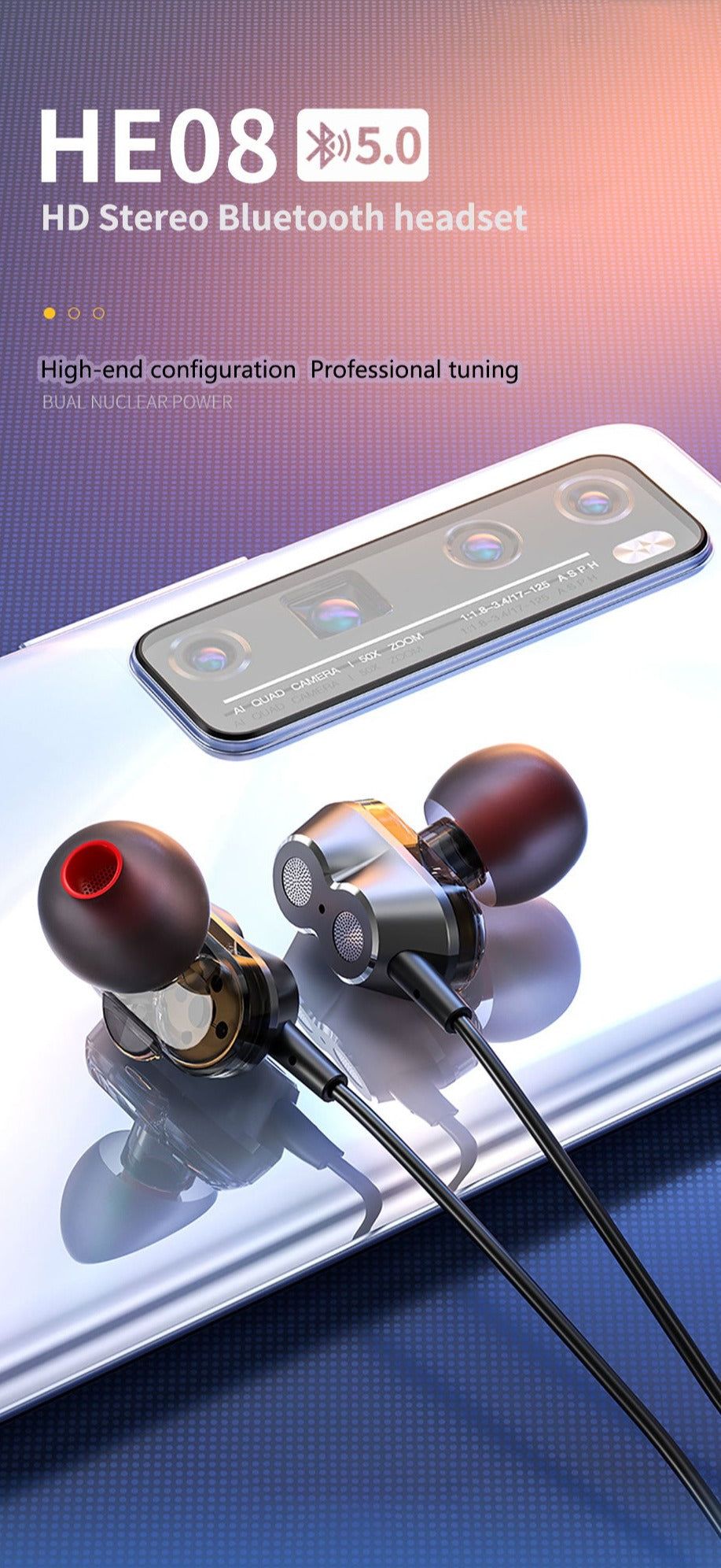 HE08 Earbuds with Neckband | Hifi Media Store