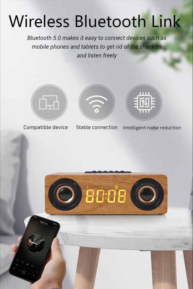 K1 Wooden Wireless Bluetooth Speaker With Alarm Clock | Hifi Media Store