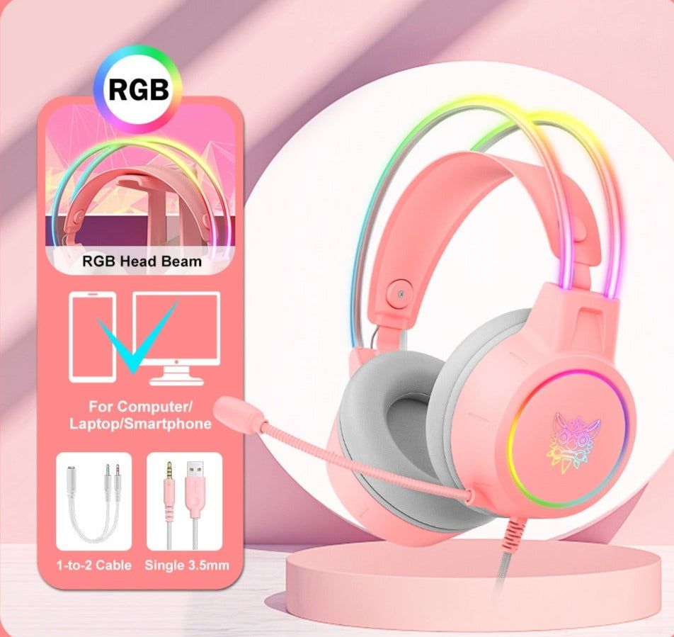 Auriculares para juegos K9 Cat con luz LED Upgrade RGB Pink Global | Hifi Media Store