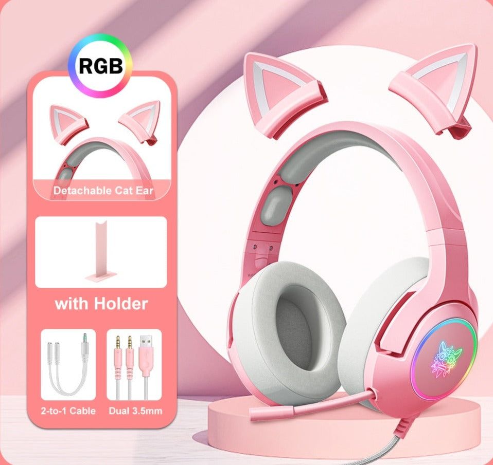 Auriculares para juegos K9 Cat con luz LED Pink with Holder Global | Hifi Media Store
