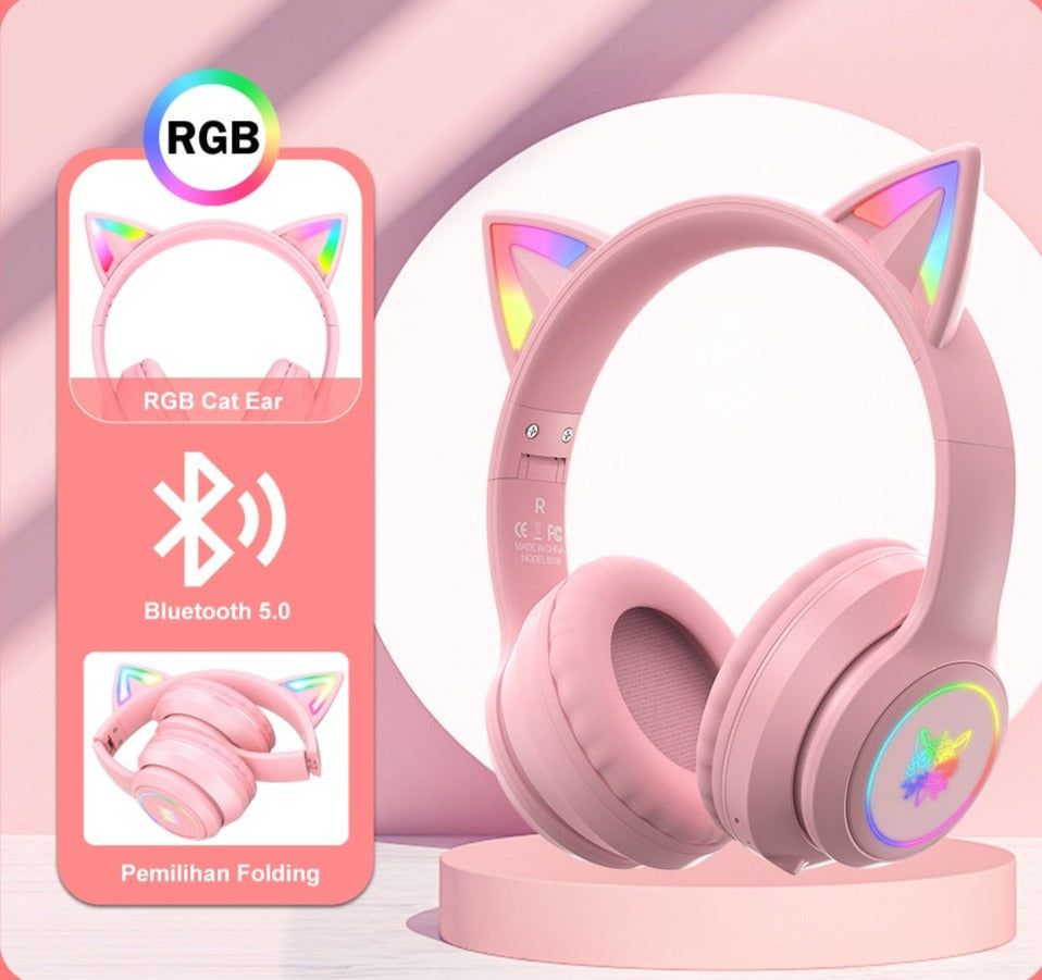 Auriculares para juegos K9 Cat con luz LED Bluetooth Pink Global | Hifi Media Store