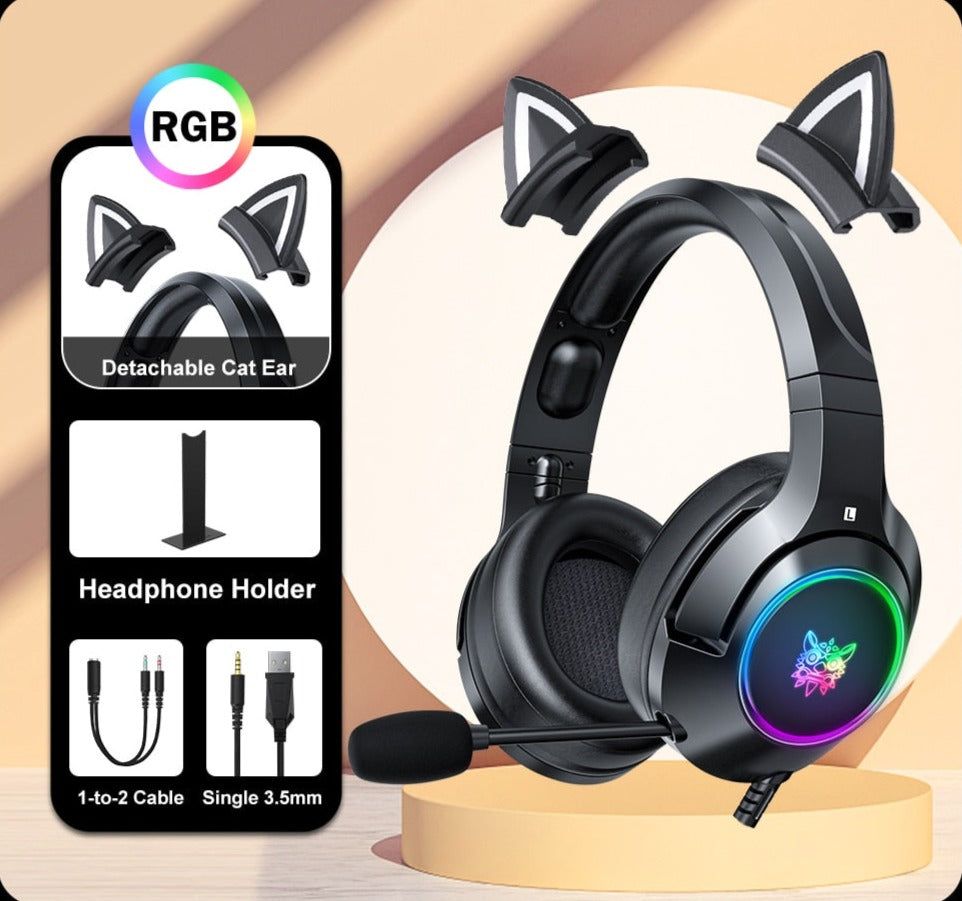 Auriculares para juegos K9 Cat con luz LED Black with Holder Global | Hifi Media Store