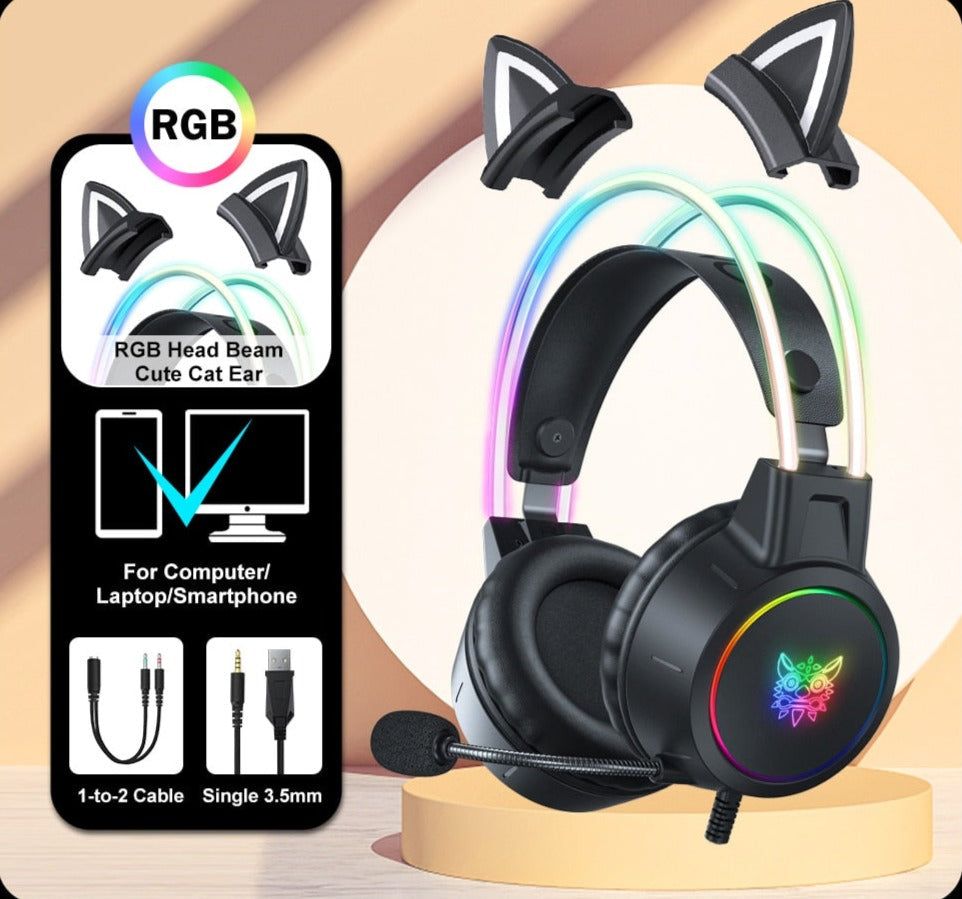 Auriculares para juegos K9 Cat con luz LED Upgrade with Cat Ear black Global | Hifi Media Store