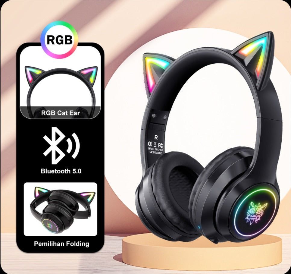 Auriculares para juegos K9 Cat con luz LED Bluetooth Black Global | Hifi Media Store