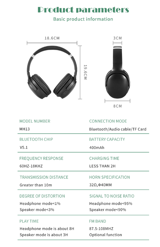 MH-13 Wireless 2-in-1 Speaker Function Headphone with Microphone and Radio | Hifi Media Store