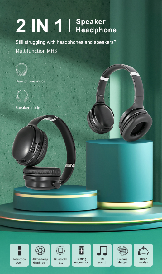 MH-13 Wireless 2-in-1 Speaker Function Headphone with Microphone and Radio | Hifi Media Store