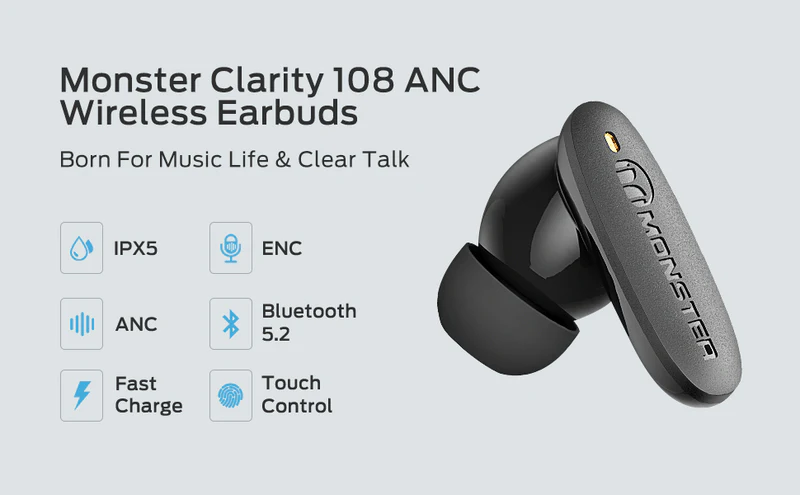 Monster Clarity 108 TWS Bluetooth earbuds with ANC | Hifi Media Store