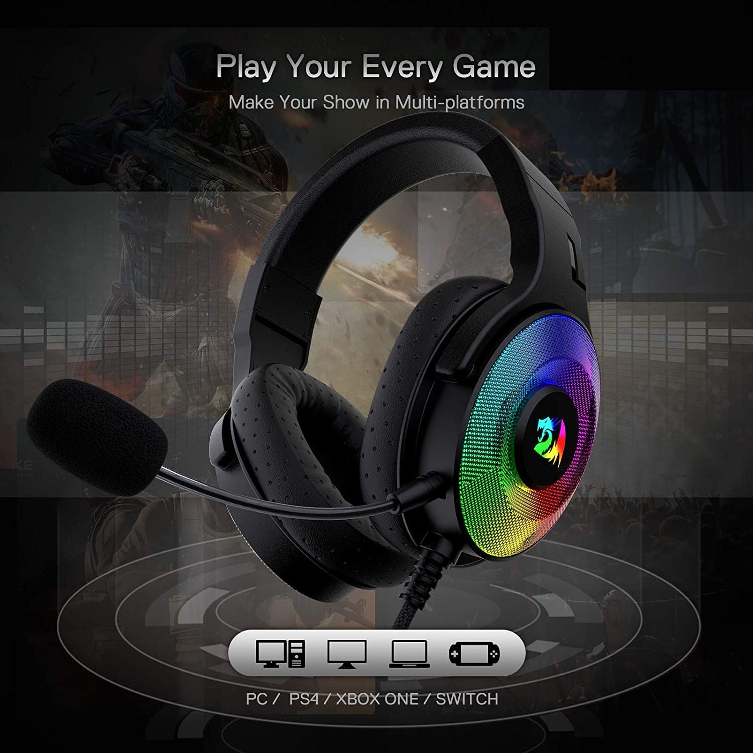 H350 Pandora Wired Gaming Headset for PC/PS4/XBOX One/NS With Led Lights | Hifi Media Store
