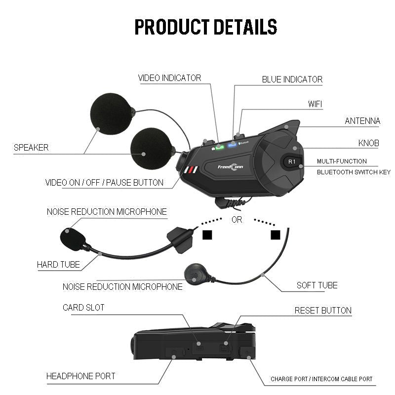R1 Plus Bluetooth Intercom with Video Recorder | Hifi Media Store