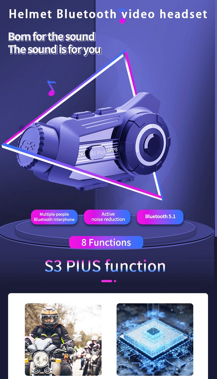 S3/S3 Plus Motorcycle Intercom with 2K HD Camera | Hifi Media Store