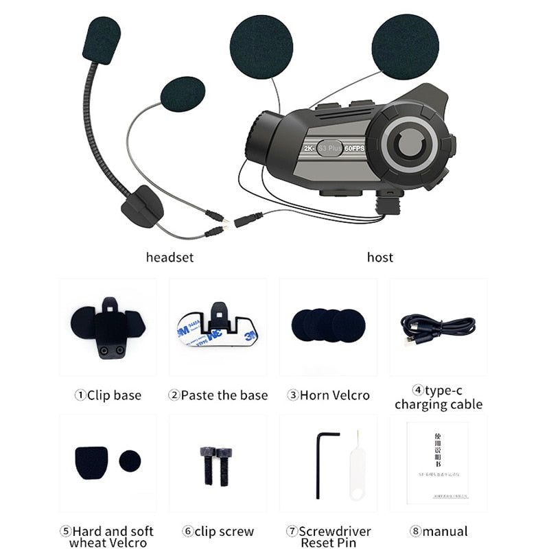 S3/S3 Plus Motorcycle Intercom with 2K HD Camera S3 Plus 6 Riders | Hifi Media Store