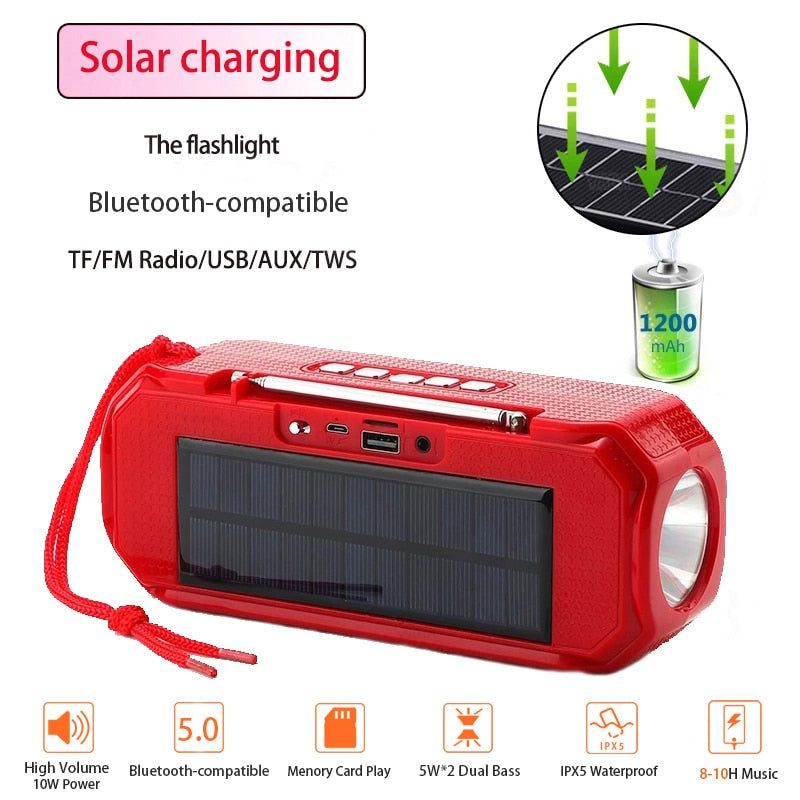 TG280 Bluetooth Portable Speaker with Solar Charging and Radio Receiver With Flashlight | Hifi Media Store