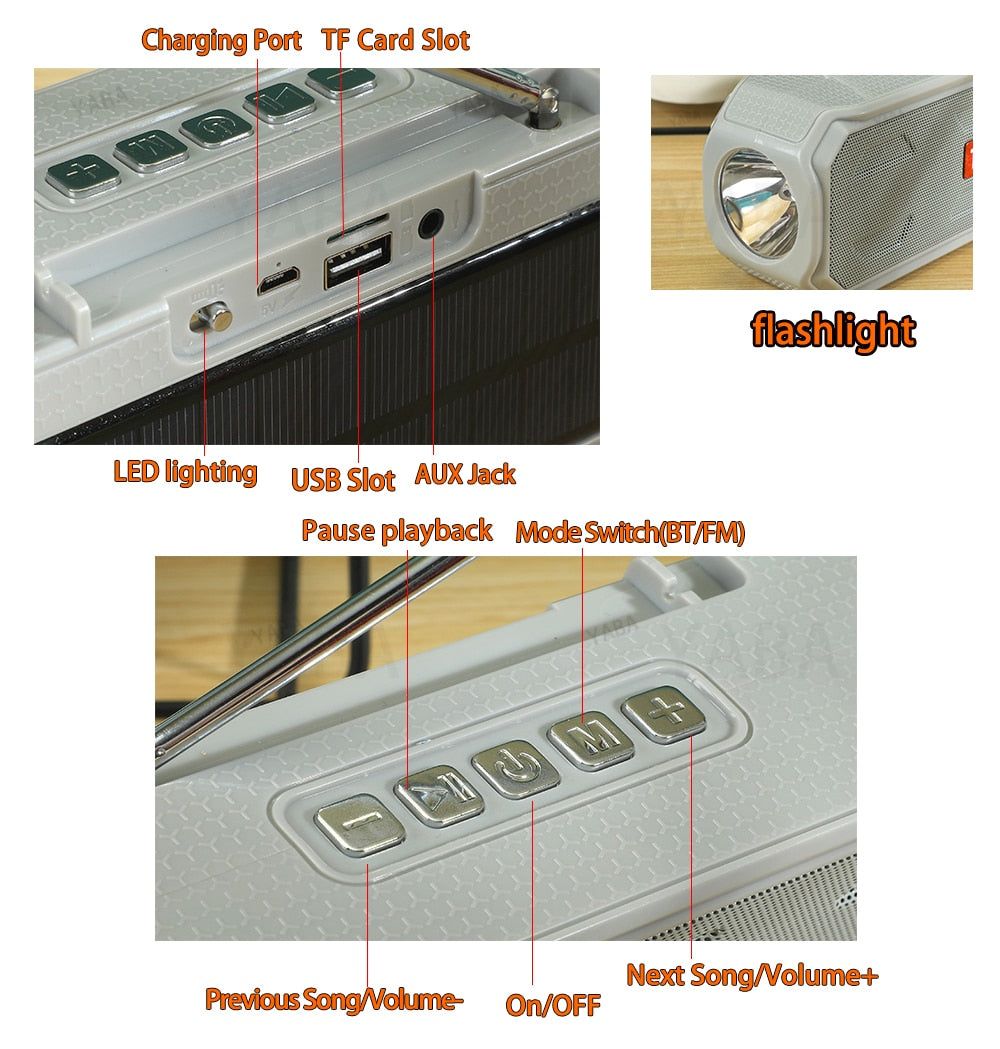 TG280 Bluetooth Portable Speaker with Solar Charging and Radio Receiver With Flashlight | Hifi Media Store