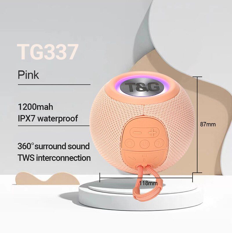 TG337 Mini Bluetooth Speaker with RGB Lights Pink | Hifi Media Store