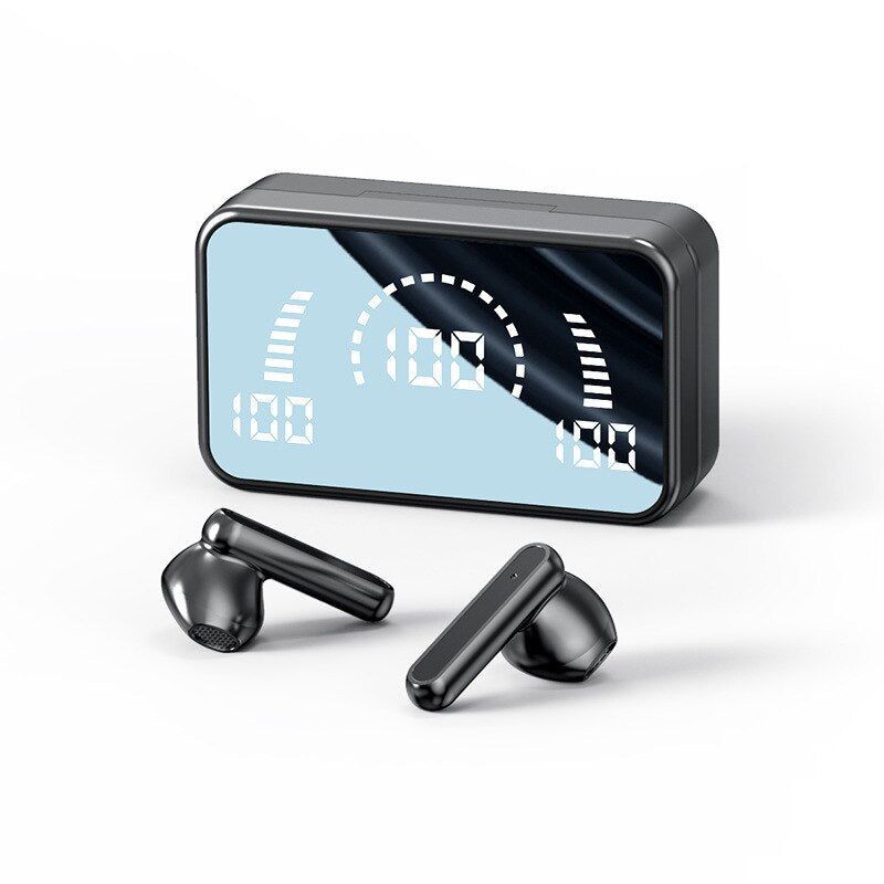 V9-TWS Earbuds with LED Display and Effect Mirror. black | Hifi Media Store