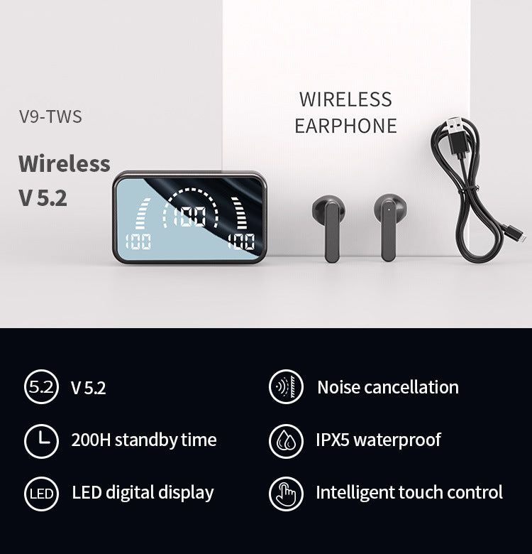 V9-TWS Earbuds with LED Display and Effect Mirror. | Hifi Media Store