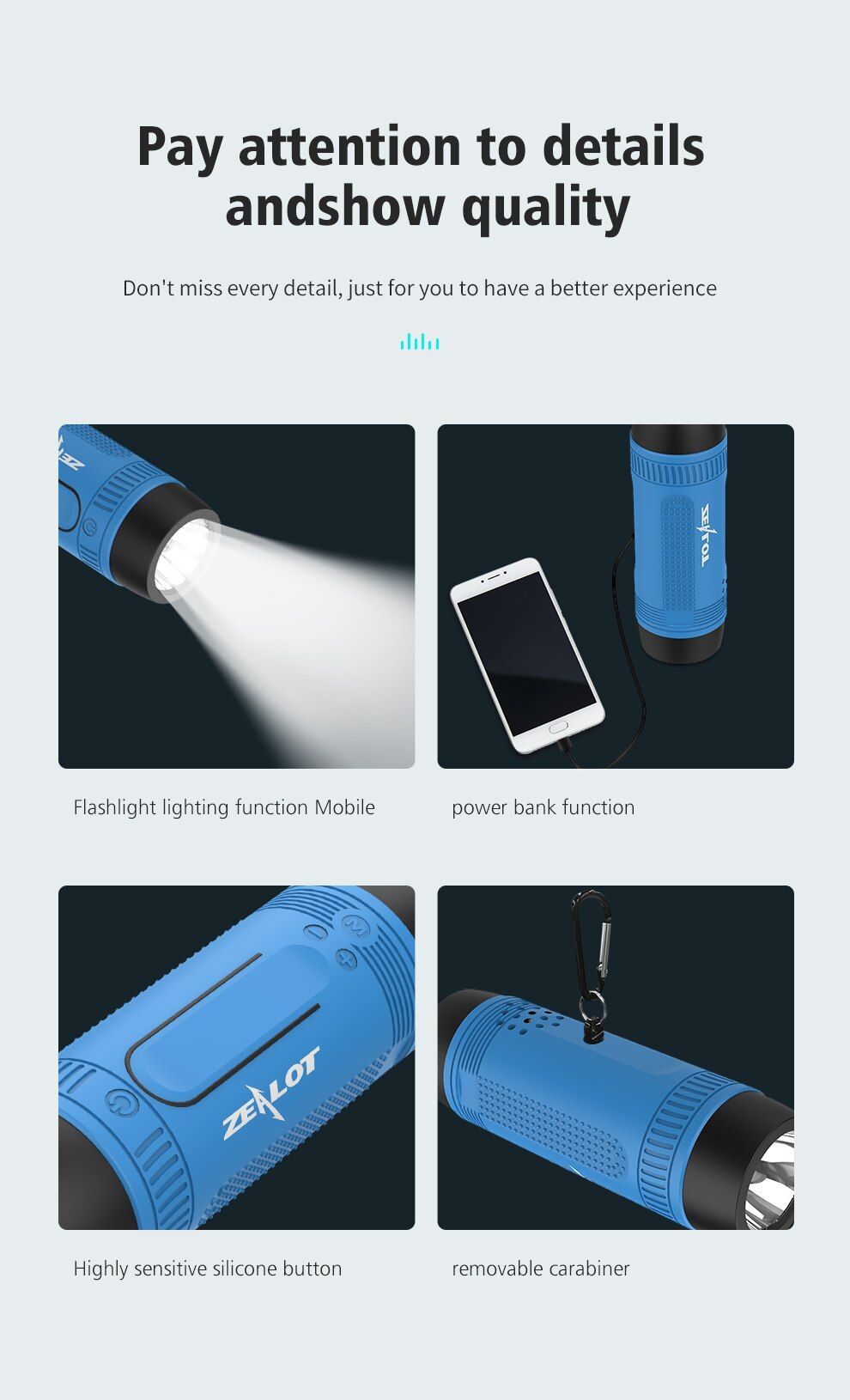 Zealot S1 Bluetooth Portable Speaker for Bicycle with Flashlight | Hifi Media Store