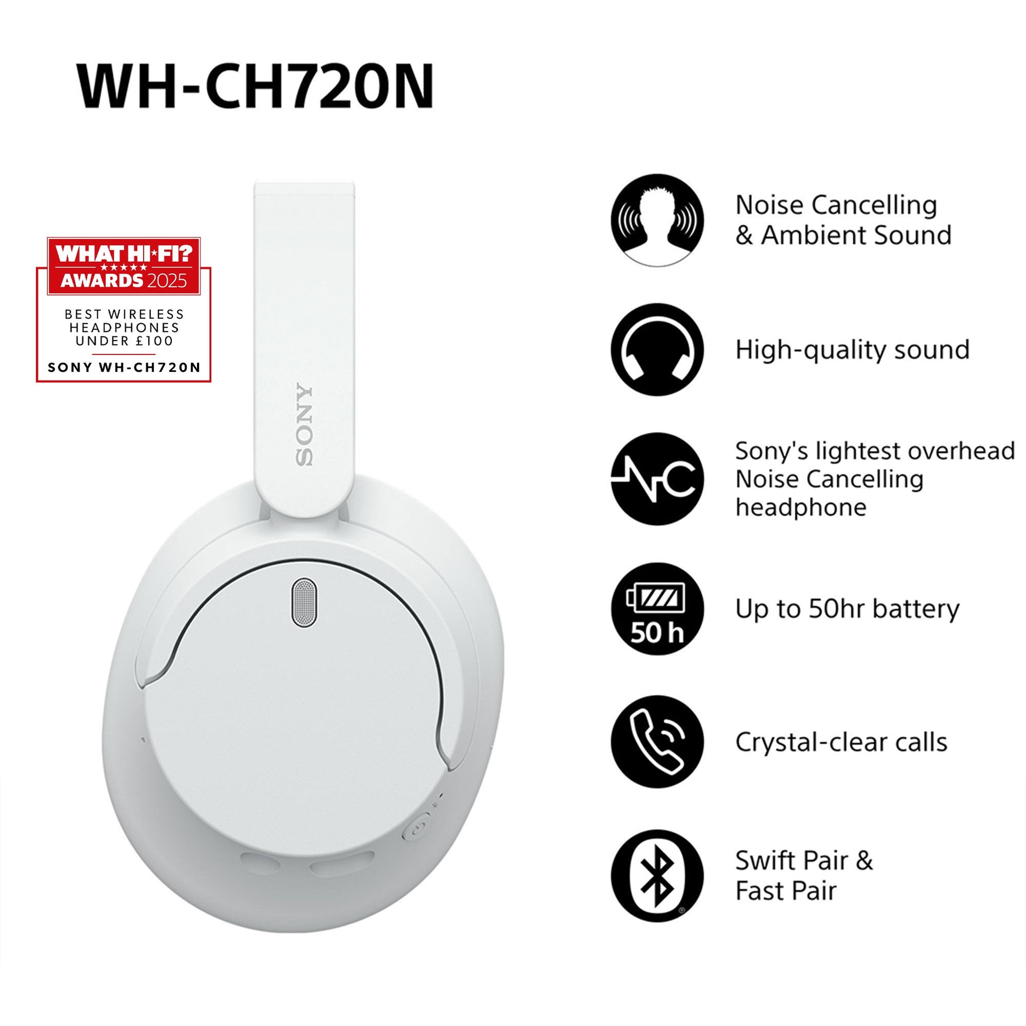 Sony WH-CH720N - Auriculares Bluetooth con Cancelación de Ruido Blancos Todos los auriculares | SONY