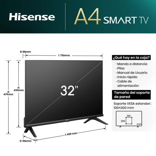 TV Hisense 32A4N 32" LED HD Smart TV Televisores | HISENSE