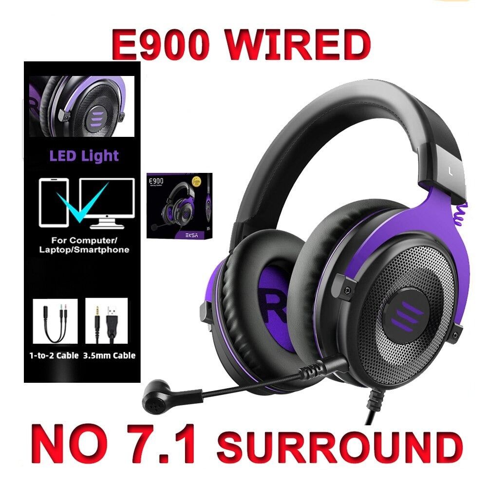 E900/E900 Pro Auriculares Gamer 7.1 Surround para PC con USB/3,5 mm y Micrófono E900 Morado Global 0 | Hifi Media Store