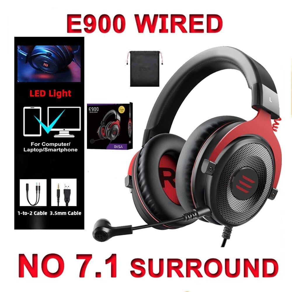 E900/E900 Pro Auriculares Gamer 7.1 Surround para PC con USB/3,5 mm y Micrófono E900 Rojo Global 0 | Hifi Media Store