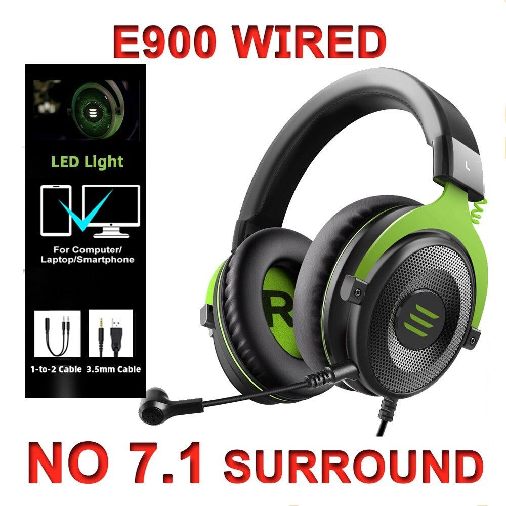 E900/E900 Pro Auriculares Gamer 7.1 Surround para PC con USB/3,5 mm y Micrófono E900 Verde Global 0 | Hifi Media Store