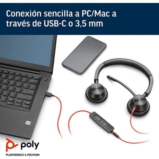 HP Poly Blackwire 3325 - Auriculares USB-A para Oficina Negros