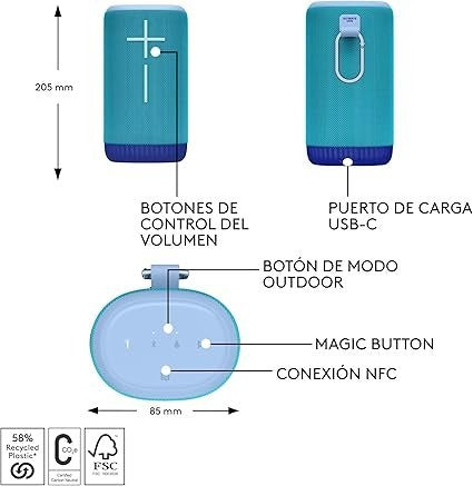 Ultimate Ears Everboom - Altavoz Bluetooth 360 Grados Azul Altavoces | ULTIMATE EARS