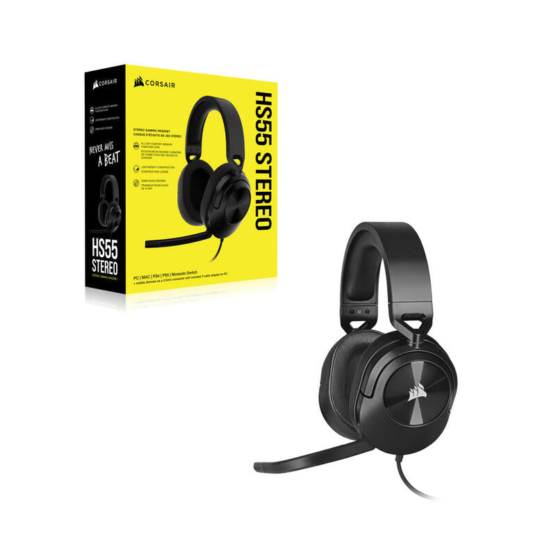 Corsair HS55 Stereo - Auriculares Gaming Multiplataforma con Cable Negros Todos los auriculares | CORSAIR
