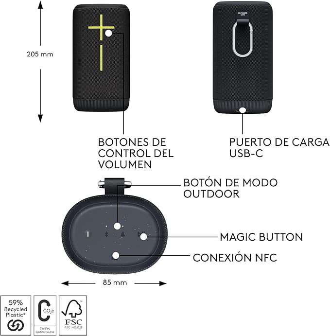 Ultimate Ears Everboom - Altavoz Bluetooth 360 Grados Negro Altavoces | ULTIMATE EARS