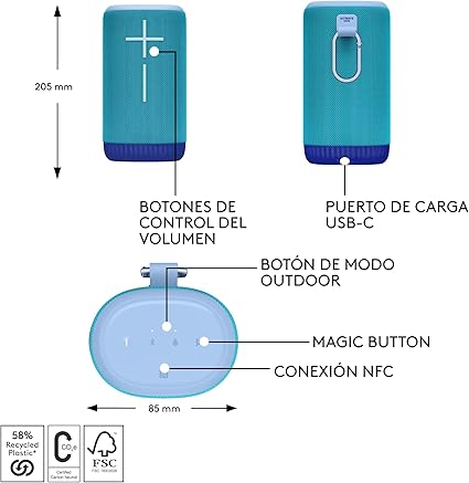 Ultimate Ears Everboom - Altavoz Bluetooth 360 Grados Azul Altavoces | ULTIMATE EARS