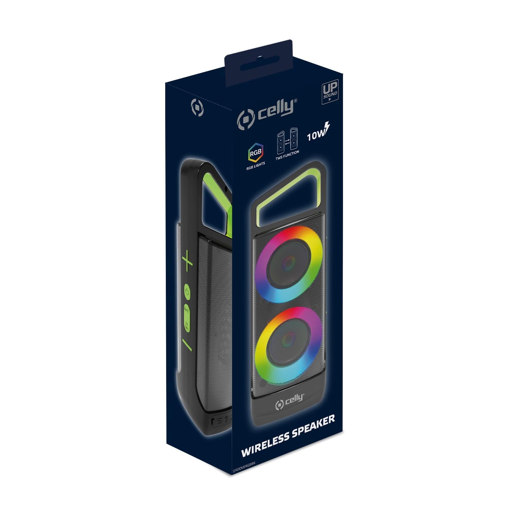 Celly GROOVERGBBK - Altavoz Bluetooth Portátil RGB Negro 10 W Altavoces | CELLY