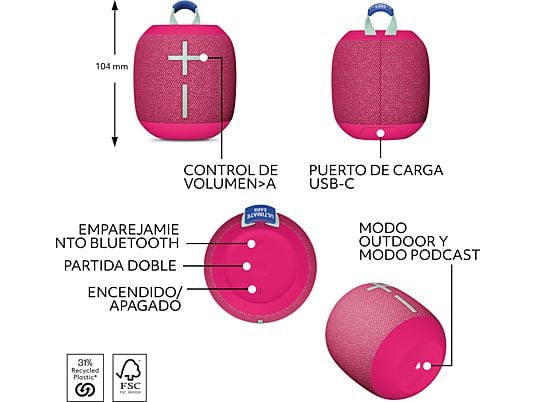 Ultimate Ears WonderBoom 4 - Altavoz Bluetooth Rosa