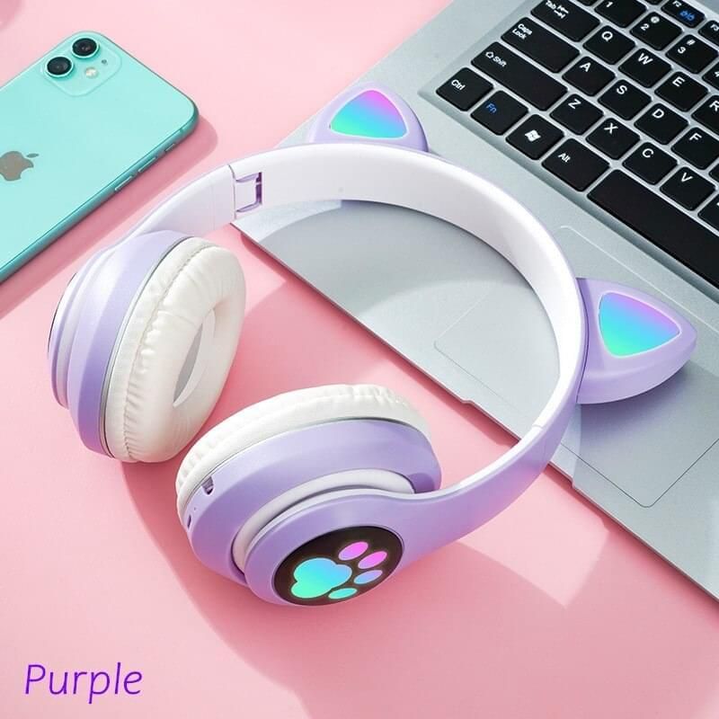 Cat Wireless Headphone model AKS28 With LED RGB AKS28-purple Global | Hifi Media Store