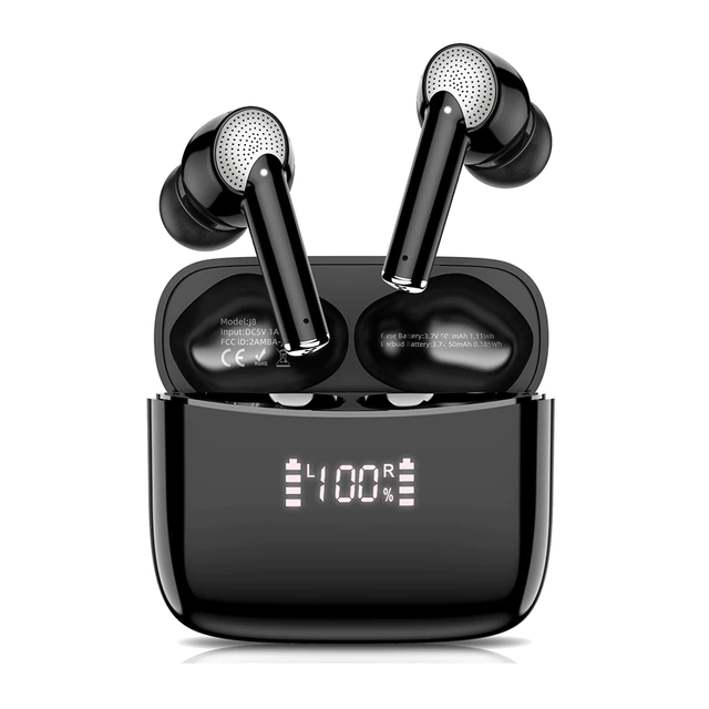 J8 TWS Bluetooth Earbuds with Active Noise Cancelling Black-Led | Hifi Media Store