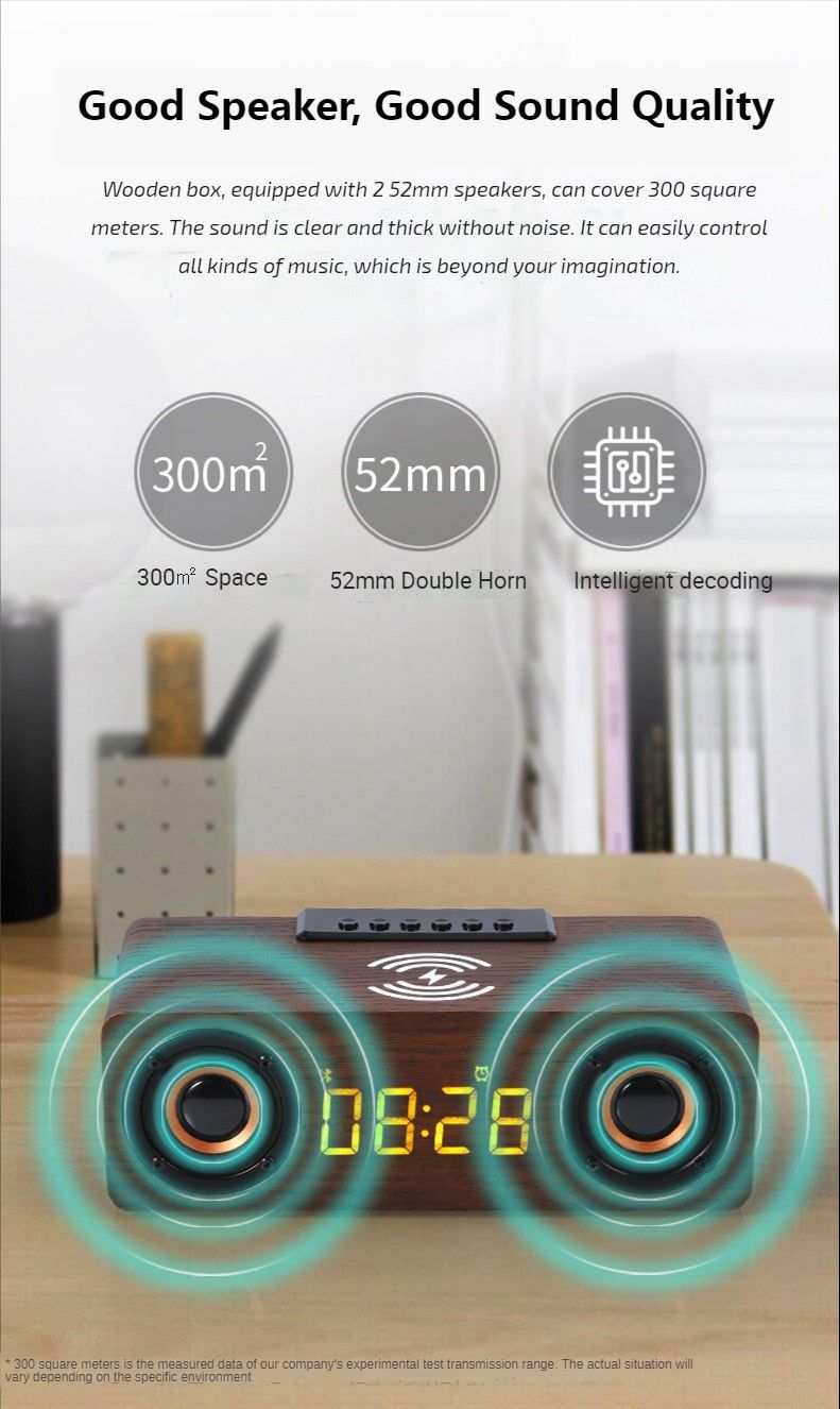 K1 Wooden Wireless Bluetooth Speaker With Alarm Clock | Hifi Media Store